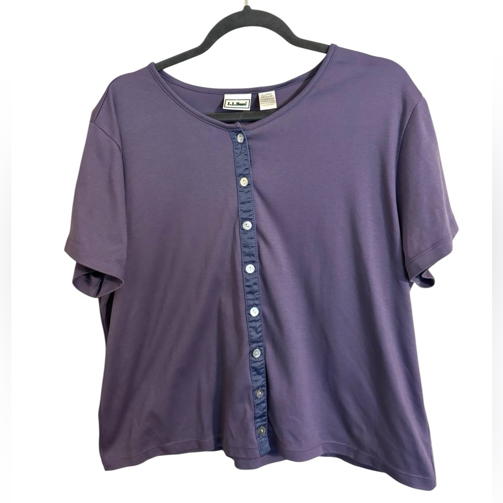 L.L. Bean Purple Supima Cotton Button Up Short Sleeve Top XL